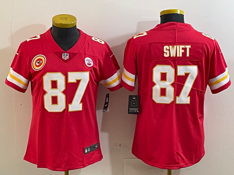 Chiefs 25/26 Swift #87 Red/White/Yellow Women NFL Jersey