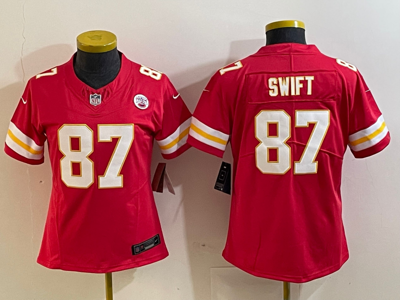 Chiefs 25/26 Swift #87 Red/White/Yellow Women NFL Jersey