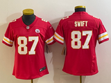 Chiefs 25/26 Swift #87 Red/White/Yellow Women NFL Jersey