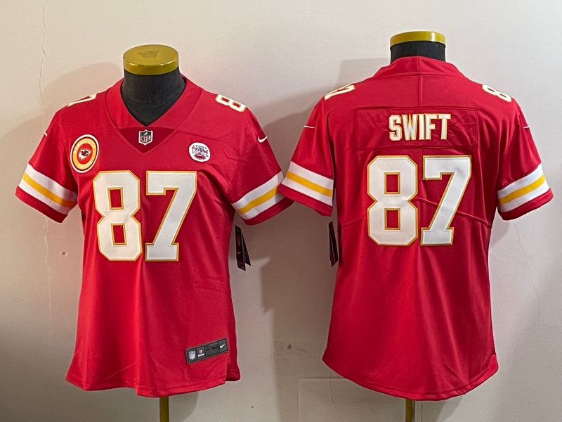 Chiefs 25/26 Swift #87 Red/White/Yellow Women NFL Jersey