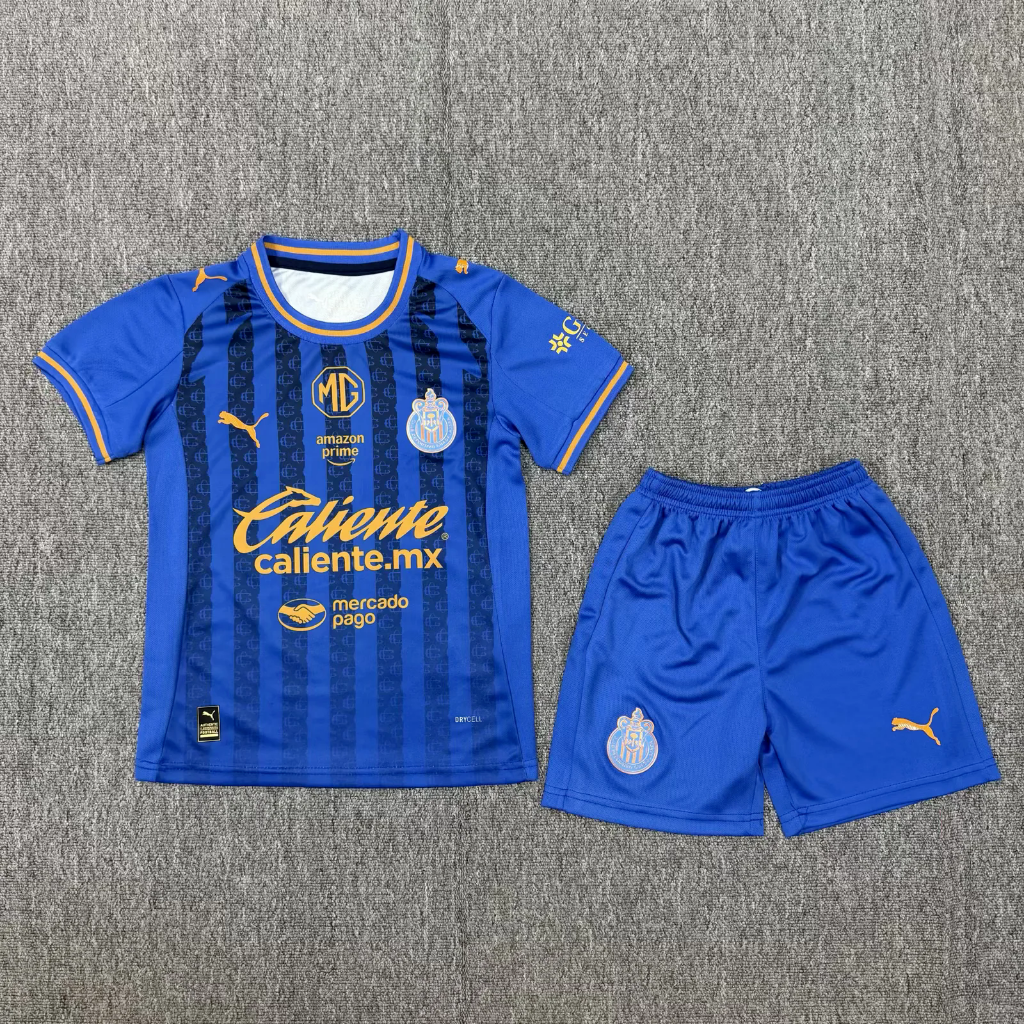 Chivas 25/26 Blue/Gold Third Kids Jersey Set