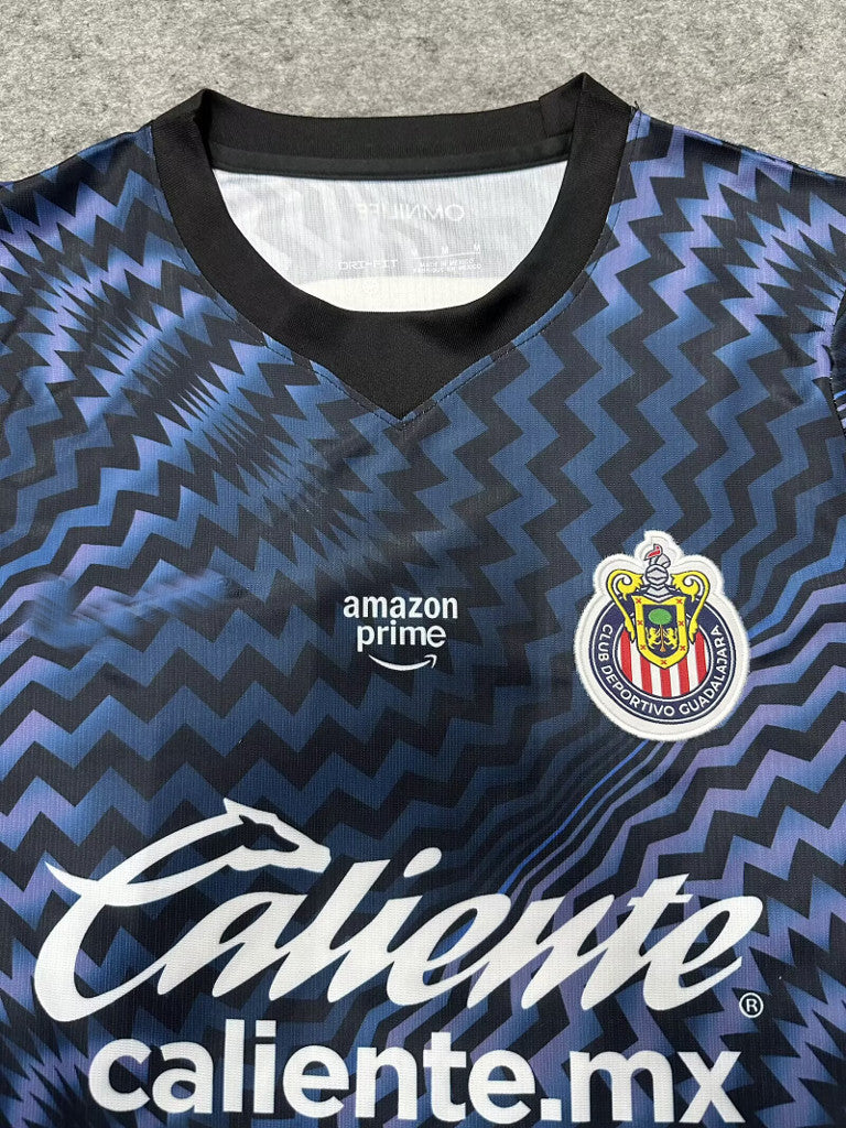 Chivas 26/27 Black and Blue Wavy Chevron Pattern Goalkeeper Jersey