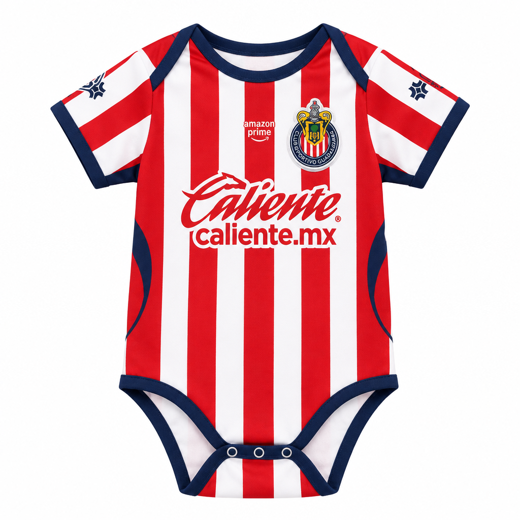 Chivas 26/27 Red/White Striped Home Baby Bodysuit Jersey