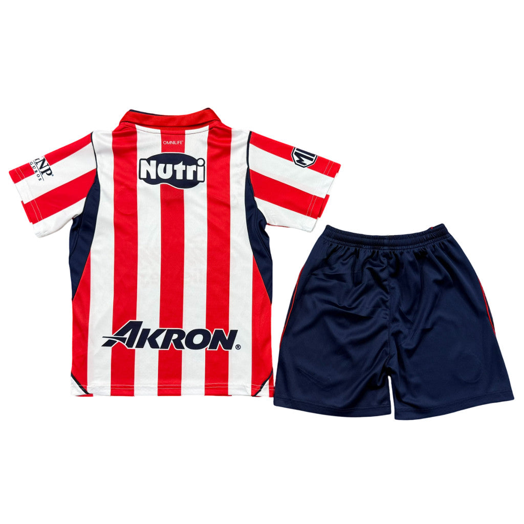 Chivas 26/27 White/Red Vertical Stripes Home Kids Jersey Set