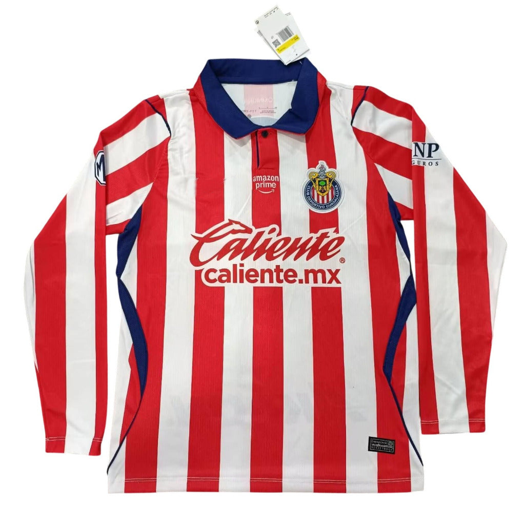 Chivas 26/27 White/Red Vertical Stripes Home Long Sleeve Jersey