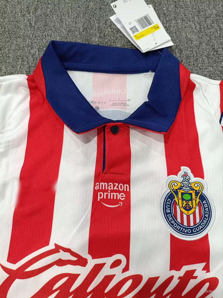 Chivas 26/27 White/Red Vertical Stripes Home Long Sleeve Jersey