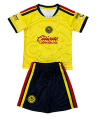 Club America 26/27 Yellow/Black and Red Stripes Home Kids Jersey Set
