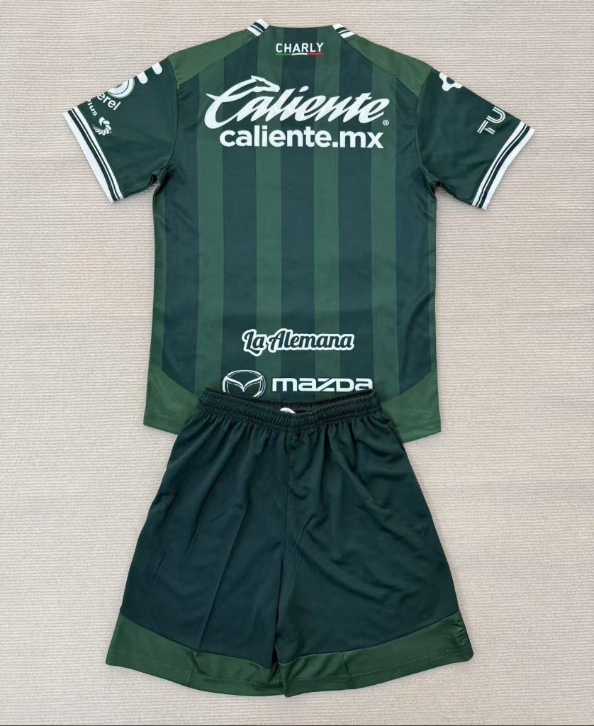 Club Leon 25/26 Green/Black Stripe Home Kids Jersey Set