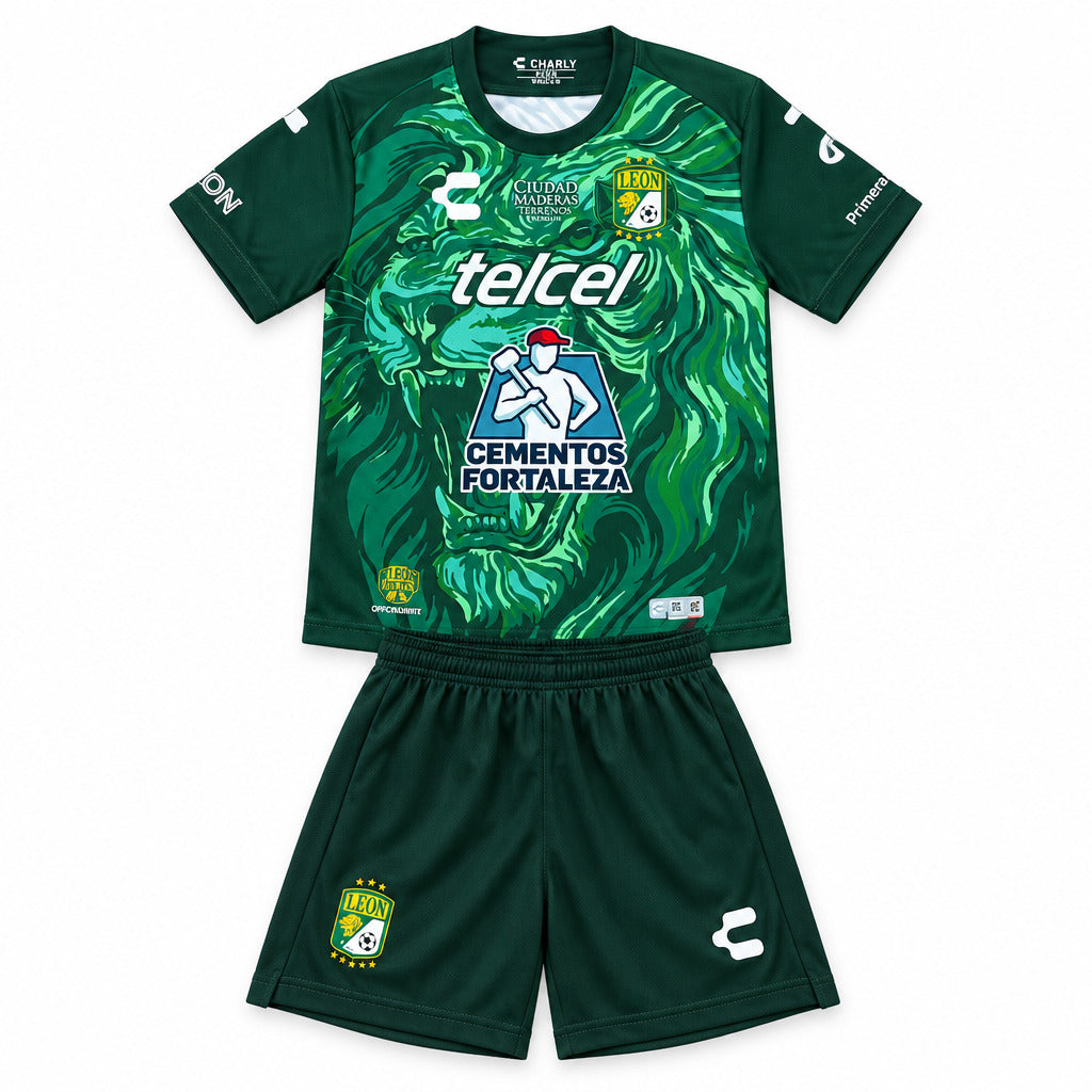 Club Leon 26/27 Green Lion Face Home Kids Jersey Set