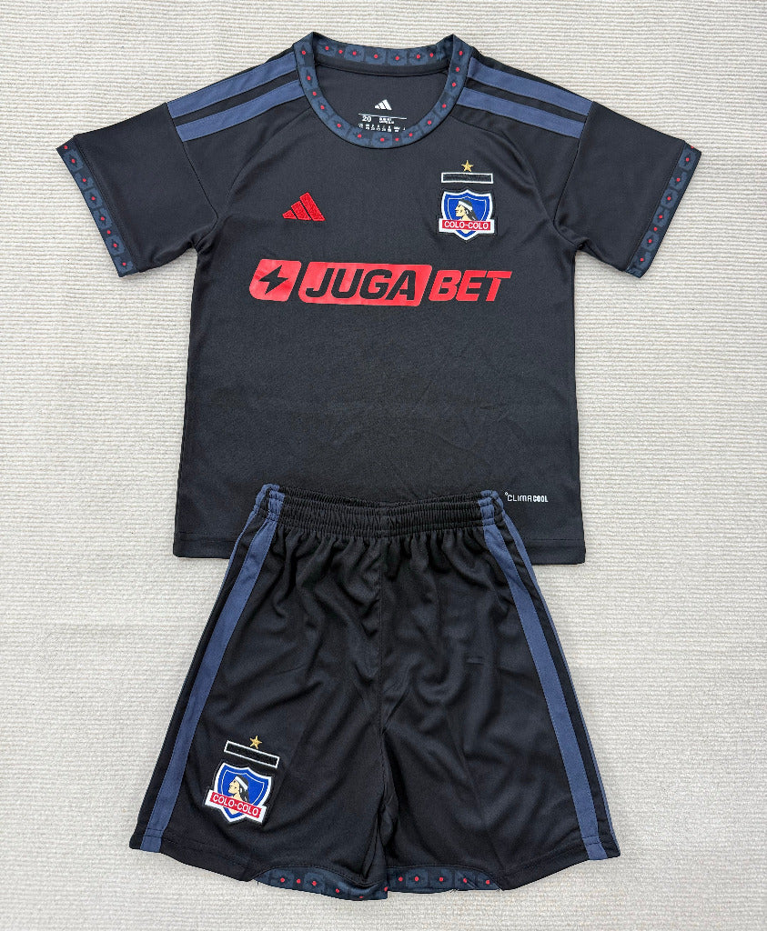 Colo-Colo 26/27 Solid Black/Blue Away Kids Jersey Set