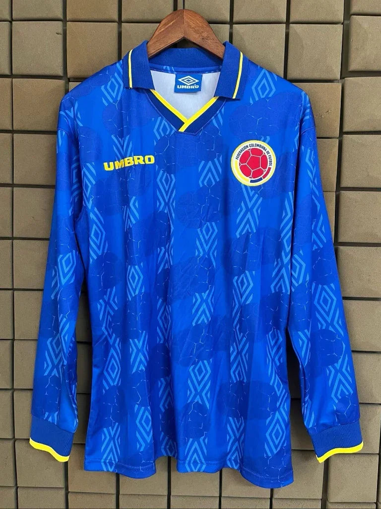 Colombia 1994 Retro Yellow/Blue Home Long Sleeve Jersey