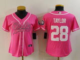 Colts 2023/24 Taylor #28 Pink/White Women NFL Baseball Style Jersey