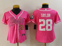 Colts 2023/24 Taylor #28 Pink/White Women NFL Baseball Style Jersey