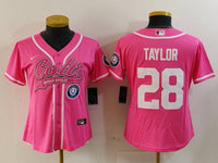 Colts 2023/24 Taylor #28 Pink/White Women NFL Baseball Style Jersey