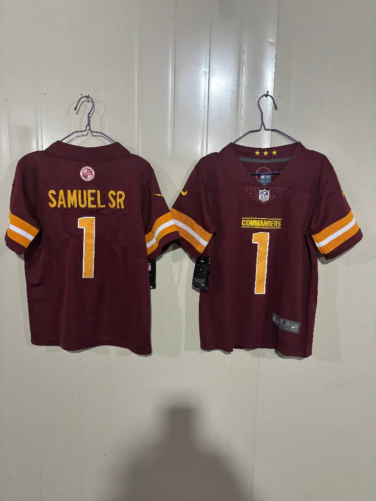 Commanders 25/26 Samuel Sr. #1 Burgundy Game Kids Jersey