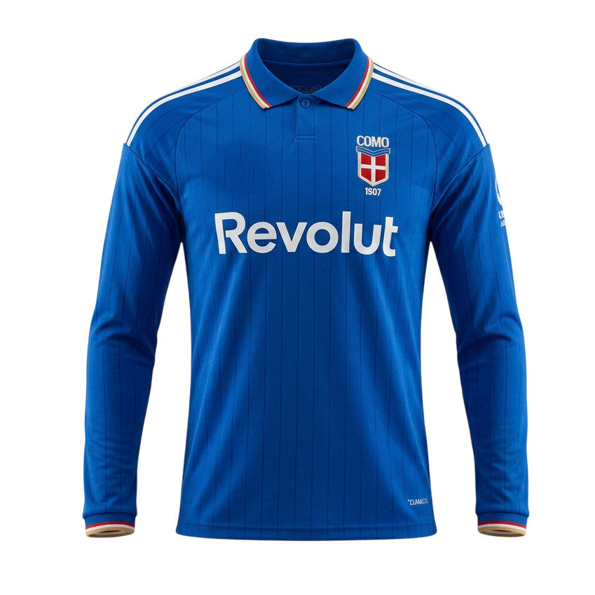 Como 26/27 Blue/White Shoulder Stripes Home Long Sleeve Jersey