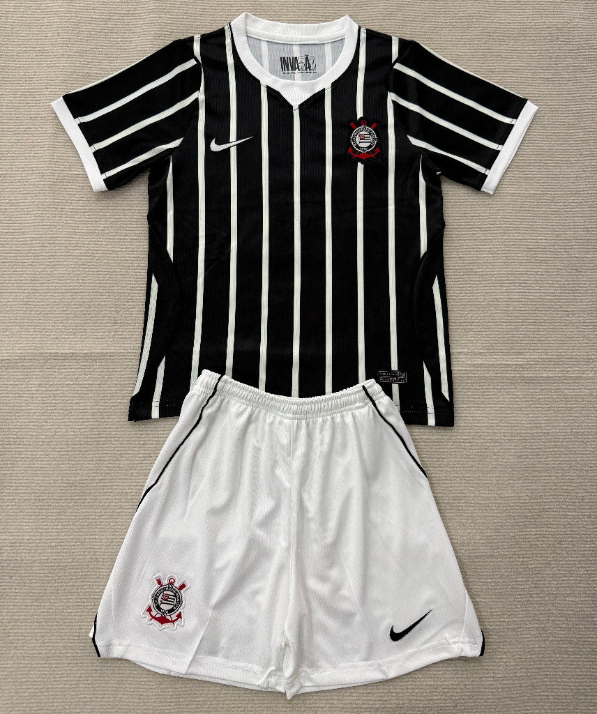 Corinthians 26/27 Black/White Stripes Away Kids Jersey Set