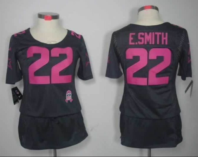 Cowboys 2021/22 E.Smith #22 Black/Pink Women NFL Baseball Style Jersey