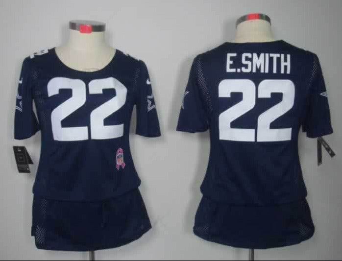 Cowboys 2021/22 E.Smith #22 Navy/White Women NFL Baseball Style Jersey