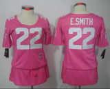 Cowboys 2021/22 E.Smith #22 Pink/White Women NFL Baseball Style Jersey
