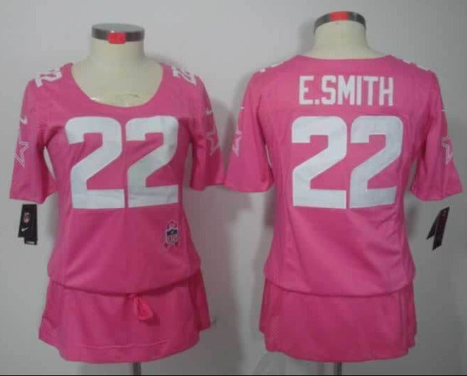 Cowboys 2021/22 E.Smith #22 Pink/White Women NFL Baseball Style Jersey