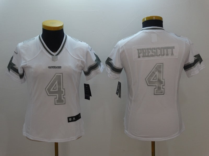 Cowboys 2021/22 Prescott #4 White/Gray Women NFL Jersey