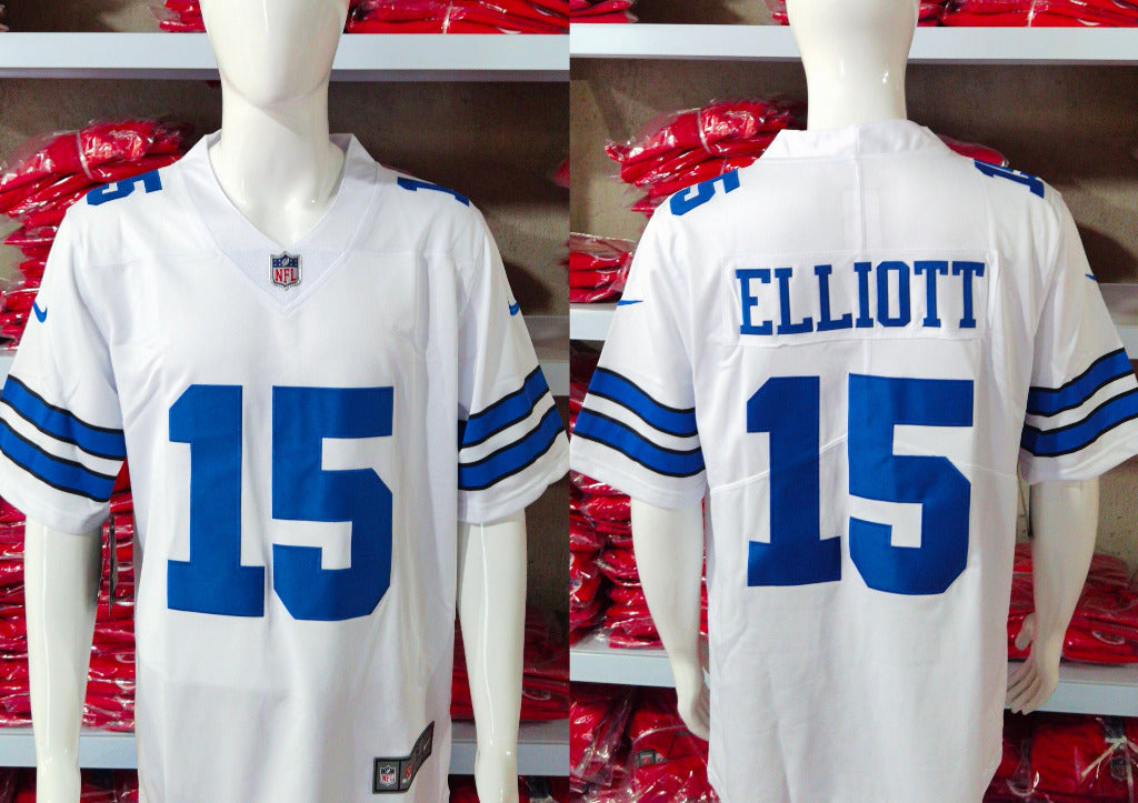 Cowboys 2023/24 Elliott #15 White NFL Game Jersey