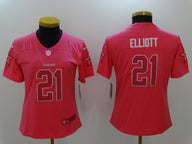 Cowboys 24/25 Elliott #21 Pink/White Women NFL Jersey