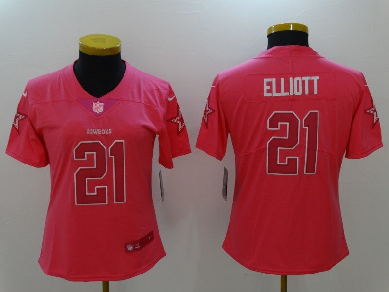 Cowboys 24/25 Elliott #21 Pink/White Women NFL Jersey