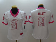 Cowboys 24/25 Elliott #21 White/Pink Women NFL Jersey