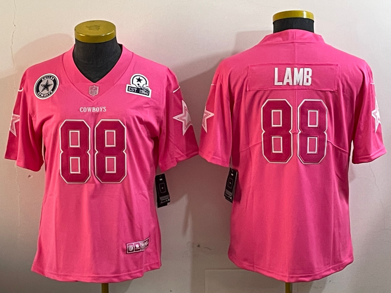 Cowboys 24/25 Lamb #88 Pink/White Women NFL Jersey