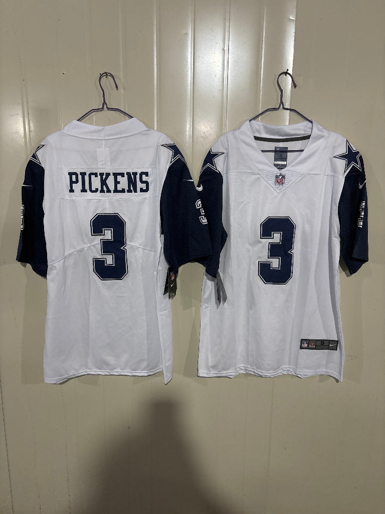 Cowboys 25/26 Pickens #3 White/Navy NFL Game Jersey