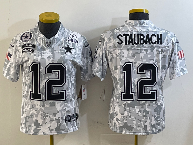 Cowboys 25/26 Staubach #12 Arctic Camo Women NFL Jersey