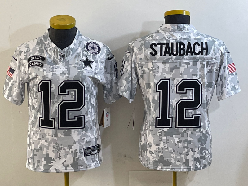 Cowboys 25/26 Staubach #12 Arctic Camo Women NFL Jersey