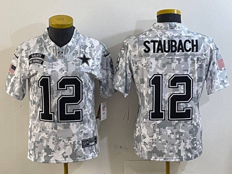 Cowboys 25/26 Staubach #12 Arctic Camo Women NFL Jersey