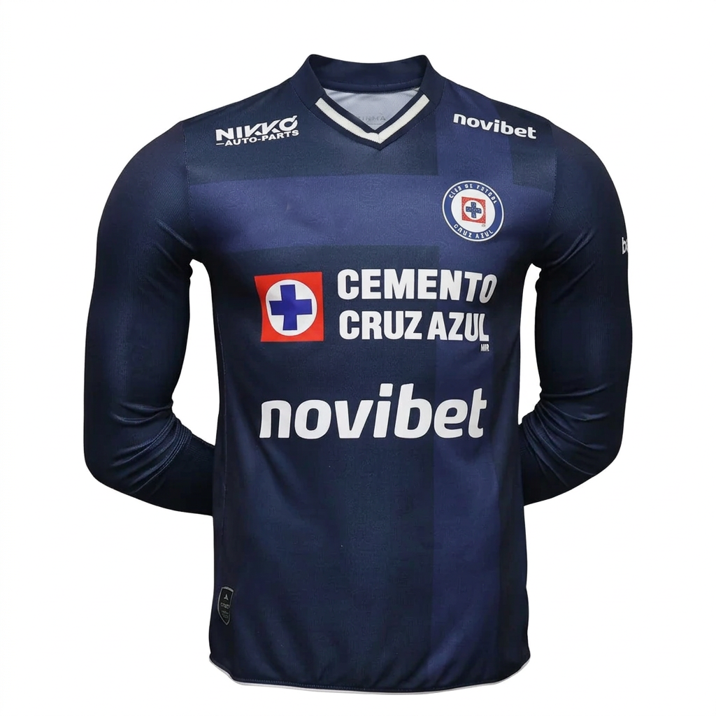 Cruz Azul 26/27 Blue/Light Blue Cross with White Trim Third Long Sleeve Player Version Jersey