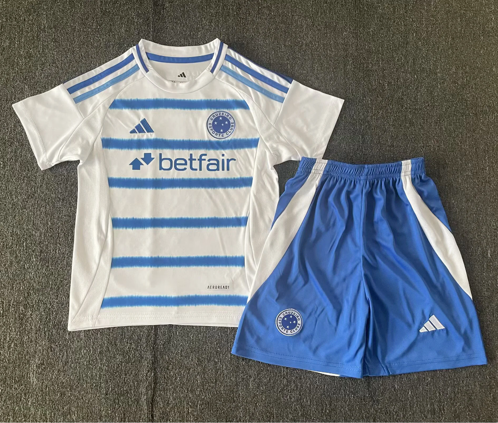 Cruzeiro 25/26 White/Blue Away Kids Jersey Set