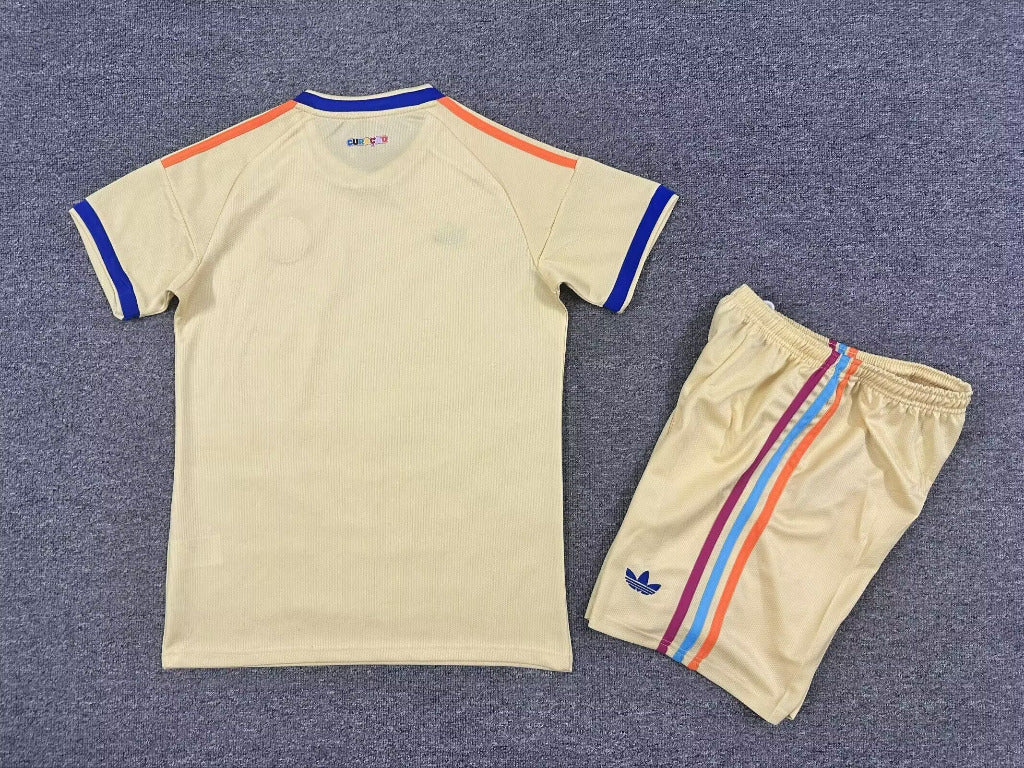Curaçao 26/27 Pastel Yellow World Cup 3 Stripes Away Kids Jersey Set