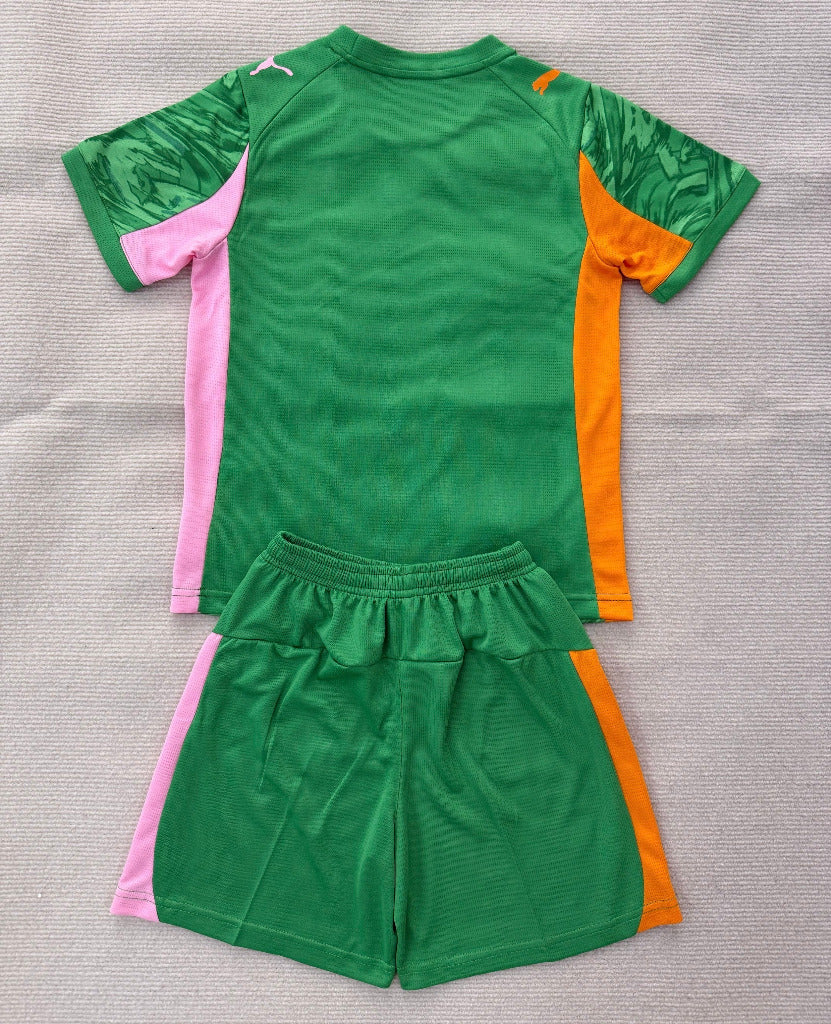 Derby County 25/26 Green/Pink/Orange Goalkeeper Kids Jersey Set