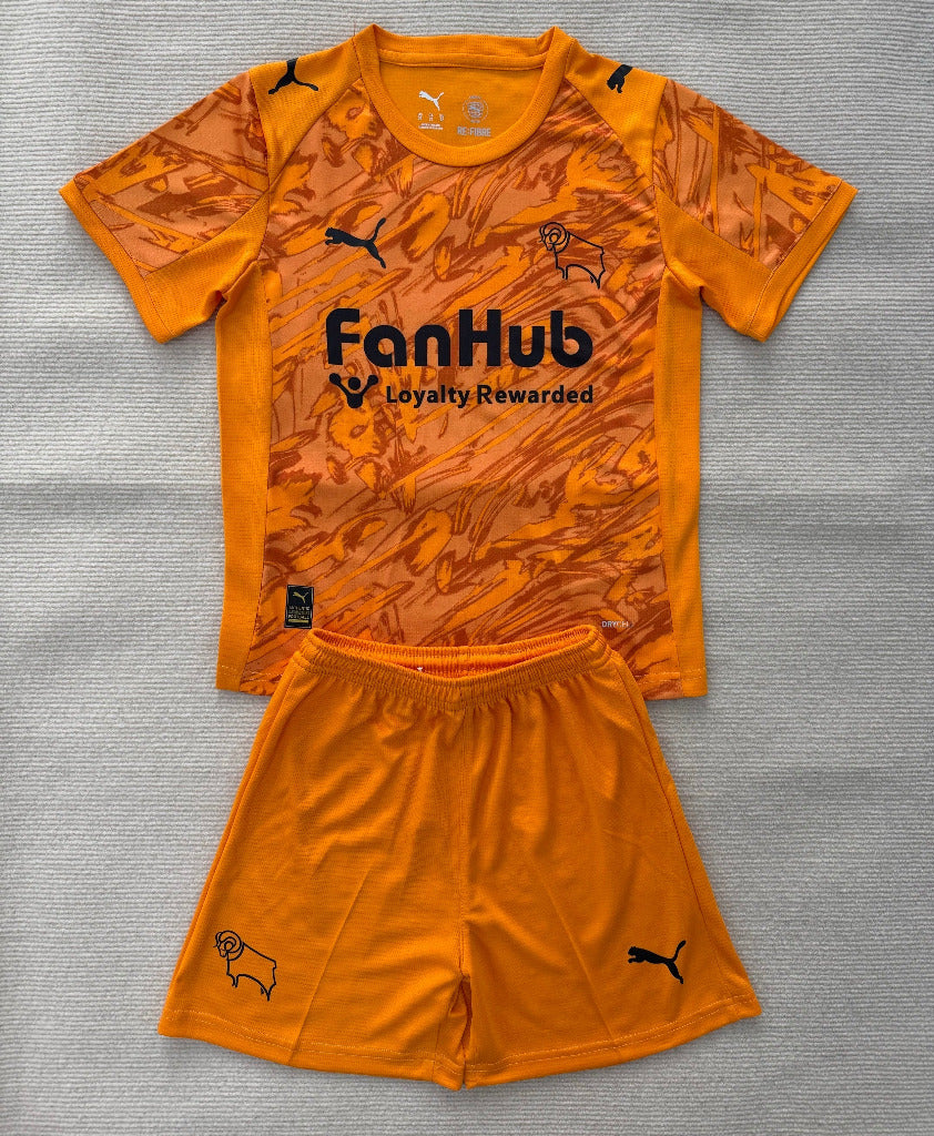 Derby County 25/26 Orange Goalkeeper Kids Jersey Set