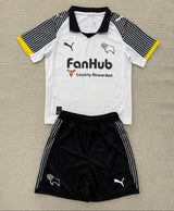 Derby County 25/26 White/Black Home Kids Jersey Set