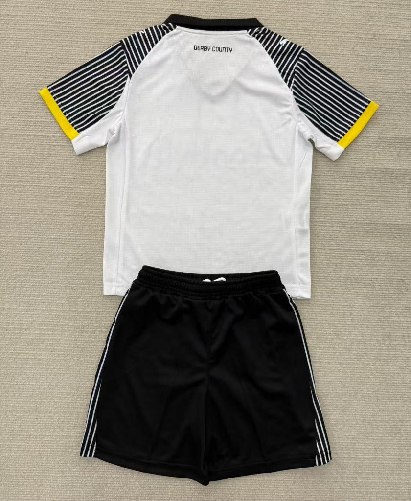 Derby County 25/26 White/Black Home Kids Jersey Set