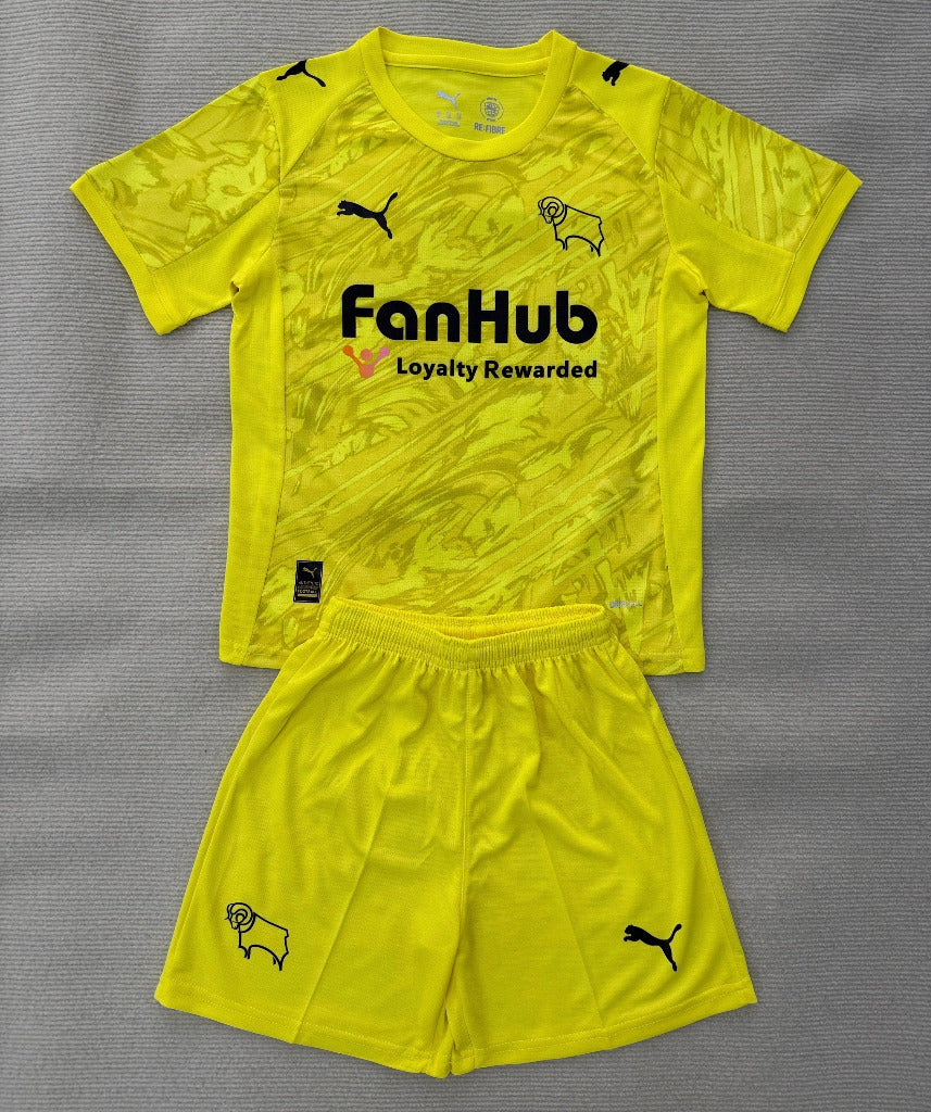 Derby County 25/26 Yellow Goalkeeper Kids Jersey Set