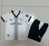 Derby County 26/27 White/Black/Gray Stripes Home  Kids Jersey Set