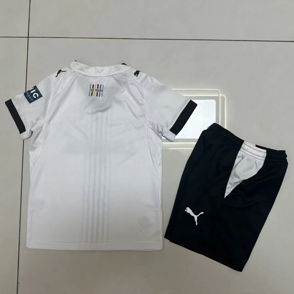 Derby County 26/27 White/Black/Gray Stripes Home  Kids Jersey Set
