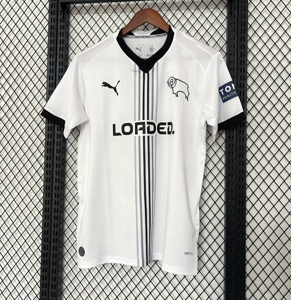 Derby County 26/27 White/Greyscale Stripe Home Jersey