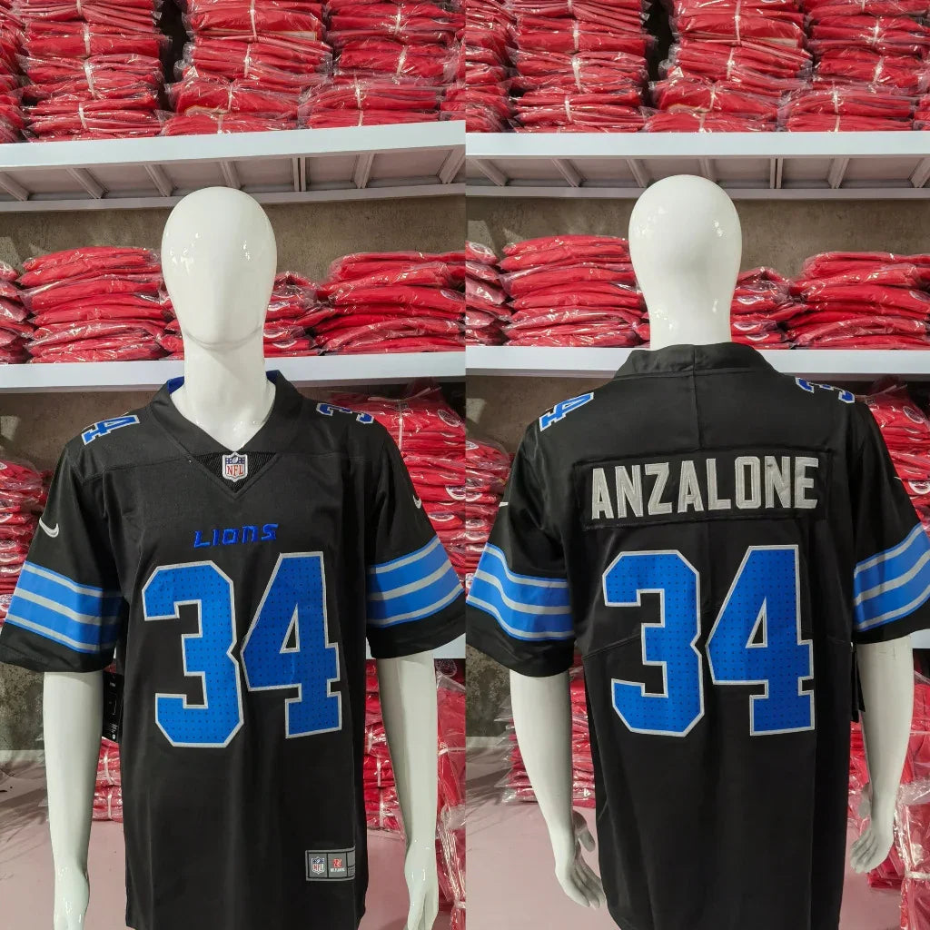 Detroit Lions 25/26 Anzalone #34 Black NFL Game Jersey