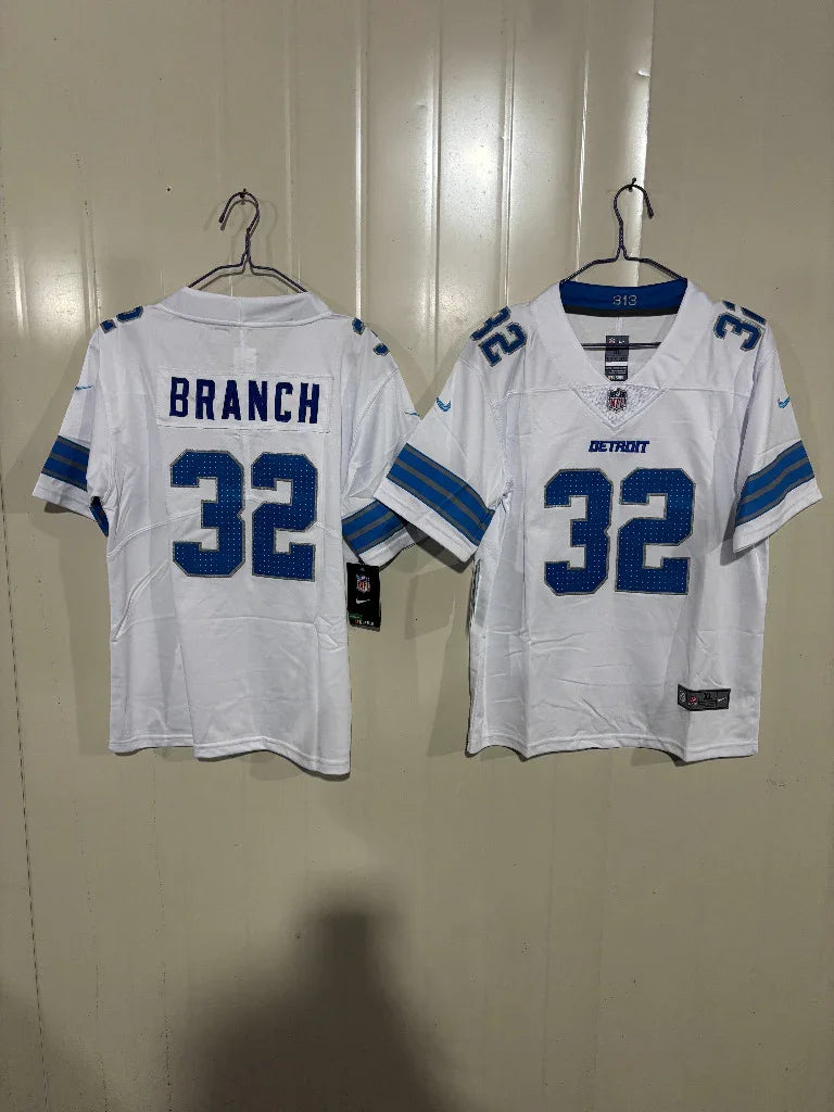 Detroit Lions 25/26 Branch #32 White Game Kids Jersey