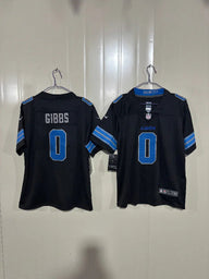 Detroit Lions 25/26 Gibbs #0 Black Game Kids Jersey
