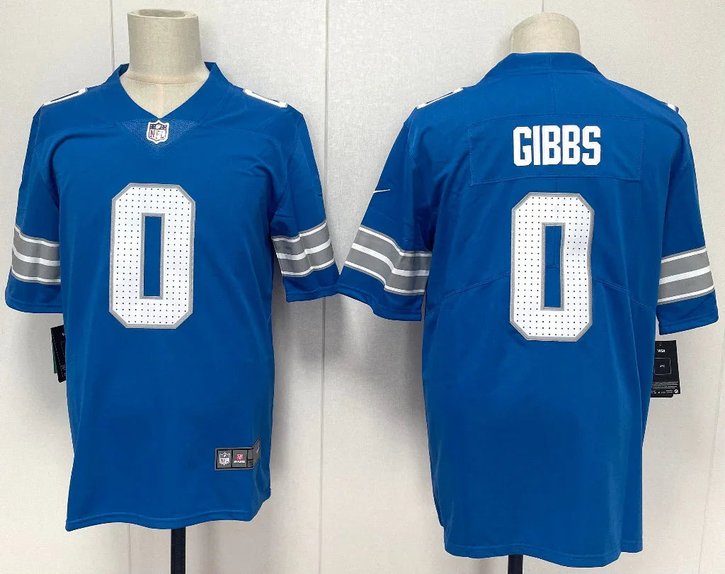 Detroit Lions 25/26 Gibbs #0 Royal Blue NFL Game Jersey